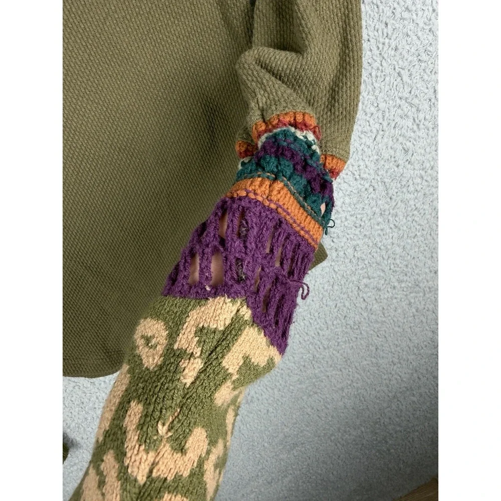Free People Switch It Up Boho Thermal Knit Decorative Fun Cuff Top XS
